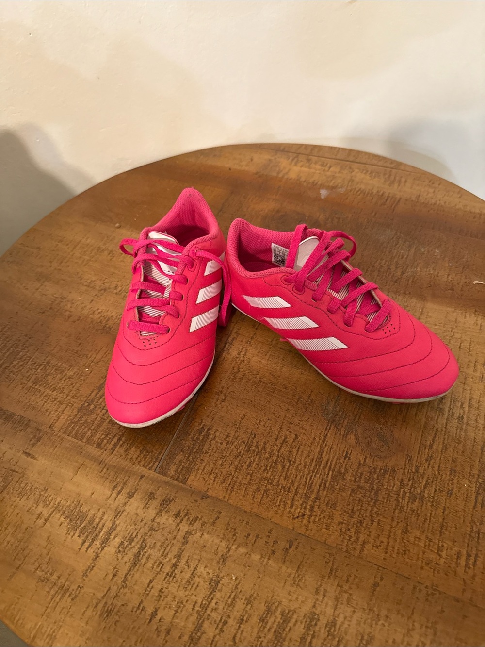 adidas Kids Hot Pink Soccer Cleats  with White Stripes